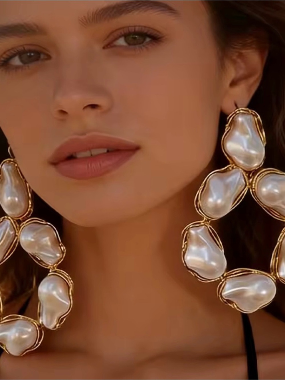 Gold-Tone Pearl Drop Statement Earrings - White Pearlescent